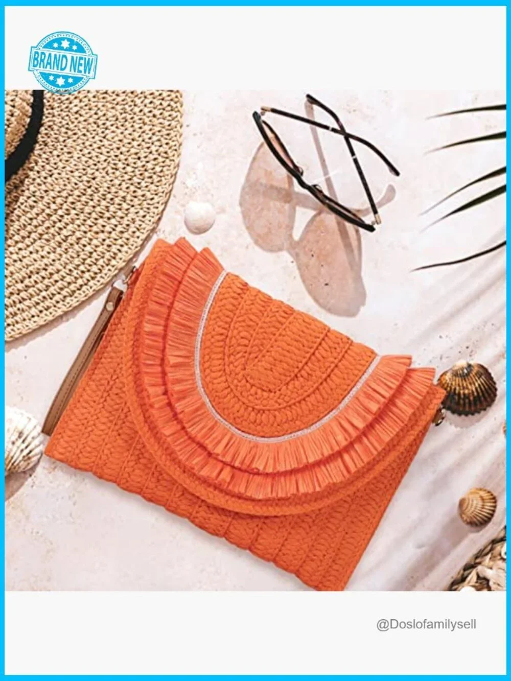 Handmade Straw Clutch Crossbody Bag Woven Summer Beach Envelope Purse